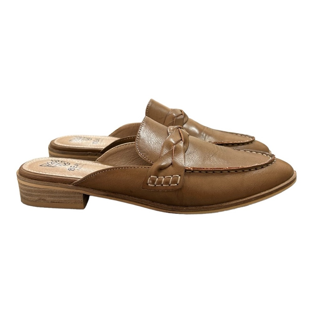 Beast Women’s Jordan Tan Leather Knotted Twist‎ Mules Shoes   Sz 7